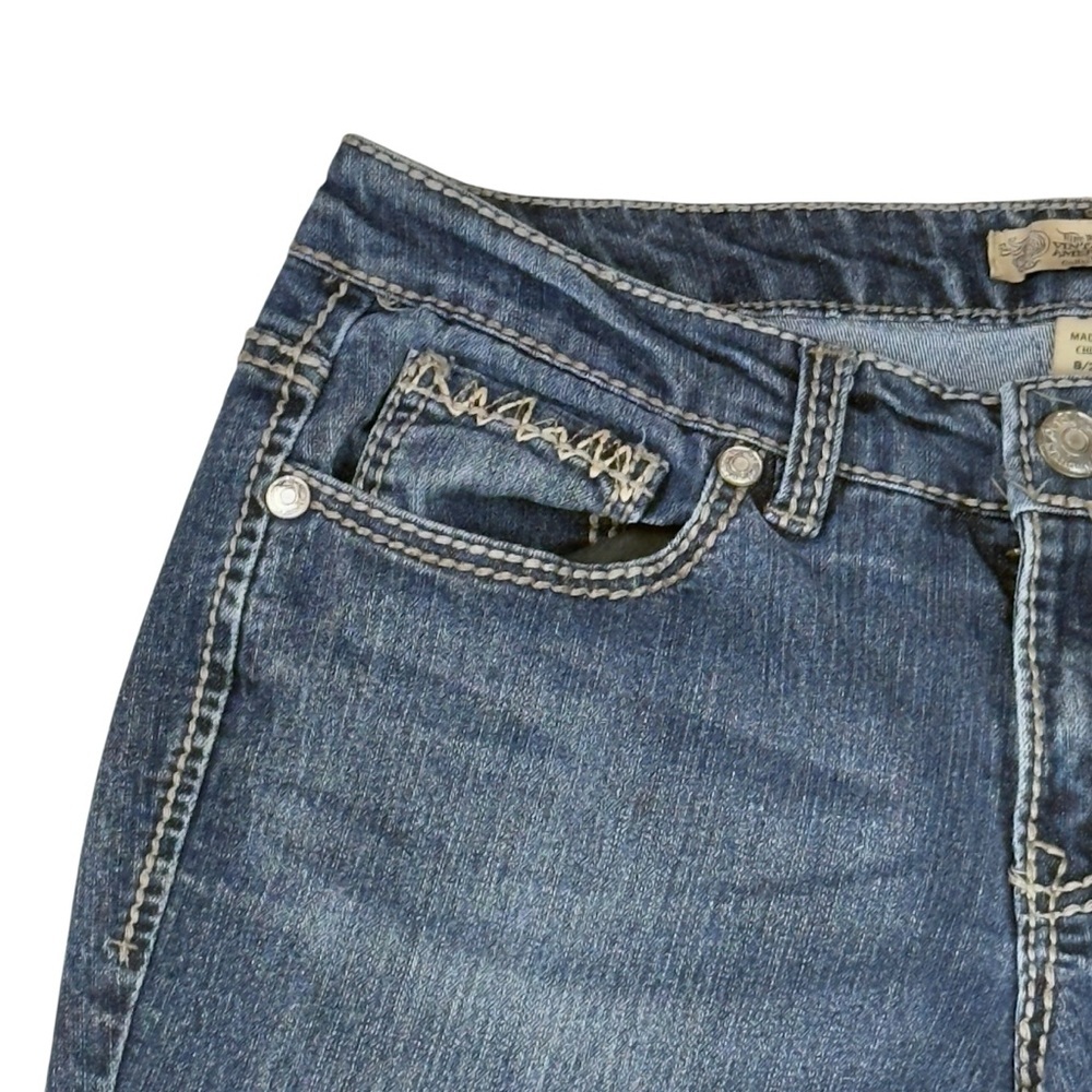 Nine West Vintage America Collection Bootcut Med Wash Gold Stitch Jeans SZ 29 - Picture 5 of 14
